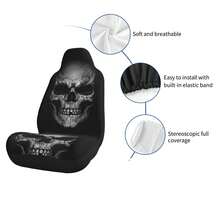 1pc Black Background Grey Skull Full Coverage Car Seat Cover Set, Suitable For All Seasons, Fabric Material, Fits Multiple Car Models, Comprehensive Protection (Personalized Skull Design, Suitable For All Seasons) - one-size - View 6