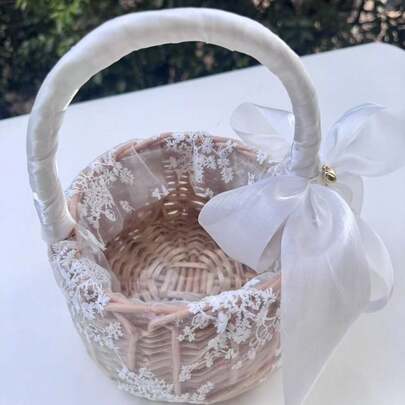 Elegante cesta de flores tejida de encaje - Cesta moderna para niña de las flores, adecuada para ceremonias, fiestas al aire libre, canasta de boda, cesta pequeña para exteriores