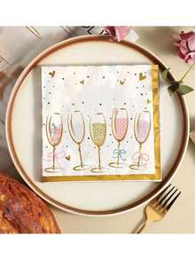 20pcs Gold Foil Heart Wine Glass Decorative Napkins, Ideal Gift For Family, Friends And Relatives On Valentine's Day Party, Holidays, Birthdays, Anniversaries And Other Celebrations. Also Suitable For Crafts, Scrapbooking, Birthday Parties And Weddings.