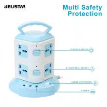 Diseño vertical enchufe de expansión universal 8 enchufe 3 usb con placa de alimentación de conmutación - Celeste - Ver 5