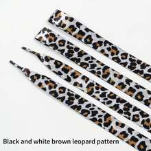 1 Pair 2cm Leopard Print Silk Dyed Shoelaces, Suitable For Skate Shoes, Sneakers, Casual Shoes - Black, White, Brown - View 2