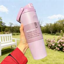 OWAL'A 30oz This Stainless Steel Sports Water Bottle Features A Leak-Proof Design, A Pop-Up Cap, And Is Available In A Variety Of Colors. Its Elegant Design Makes It Perfect For Hydration, Ideal For Running, Going To School, Working Out, Halloween, Thanksgiving, Christmas, And Other Occasions. It's Also A Stylish Gift For Women. - 灰色 - 查看 3