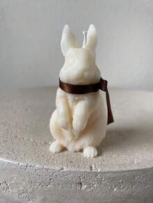 1个兔子造型香薰蜡烛模具，DIY创意可爱兔子装饰硅胶模具，节日家居装饰/礼品装饰环氧树脂模具，手工铸造模具，复活节艺术装饰石膏模具 - 白色 - 查看 5