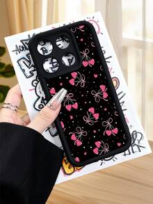1 pieza funda de teléfono con diseño de corazones en forma de cerezas y lazos sobre fondo oscuro, estilo dulce y juguetón ideal para amantes del amor y lo femenino, TPU suave, protección completa antiimpacto y antideslizante, compatible con iPhone17 ProMax/16/15/14/13/12/11/Plus/Pro/ProMax, compatible con Galaxy A34/A35/A54/A55, Galaxy S20/S21/S22/S23/S24/S25 Ultra/Plus, compatible con Galaxy/Redmi/Honor/OPPO/ViVo - Negro - Ver 2