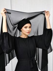 1 Set de Hiyab de Gasa de unicolor con Imán Incorporado y Forro, Pañuelo de Oración Musulmán Modesto, Gorro Elástico Inferior, Conveniente y Accesorio para Uso Diario, Playa, Vacaciones, Accesorios, Esencial de Viaje - Multicolor - Ver 5