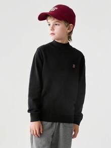 Balabala BalaOne Tween Boy Casual Letter Embroidery Stand Collar Pullover Sweater, Autumn/Winter - Black - View 4