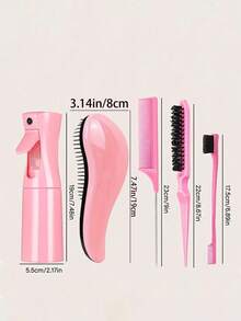5/3 Peças Conjunto de Escovas de Cabelo Inclui um Pente de Sobremesa de Princesa, um Pente de Concubina, uma Escova de Cauda Afunilada e um Frasco Borrifador - Escovas de Cabelo para Limpeza, Penteado e Massagem com Cerdas de Silicone Macias, Adequadas para Uso Doméstico, Todos os Tipos de Cabelo e Viagens.
