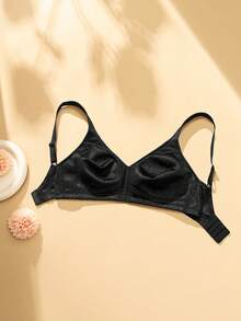 WINGSLOVE Plus Size Wireless Seamless V-Neck Full Coverage Bra - Unpadded Jacquard Wide Straps, Soft Breathable Fabric, All-Day Comfort - Black - View 9