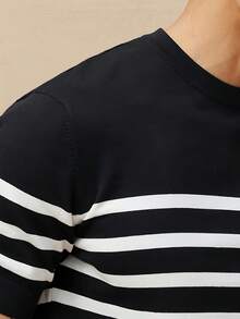 Plus Size Men's Contrast Striped Short Sleeve Soft Knit Sweater - Black - View 4