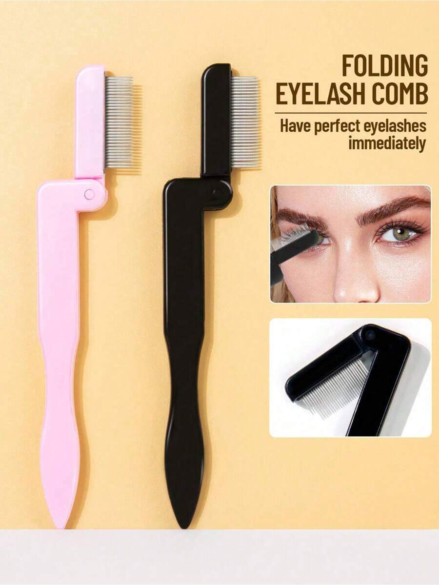 1pc Folding Stainless Steel Comb With Dense Teeth, Helps Separate Lashes, Prevent Mascara Clumping, Portable Eyelash Brush