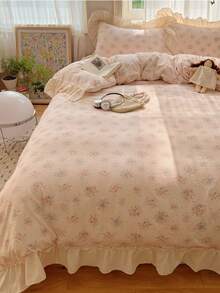 4pcs Floral Bedding Set, Soft & Comfortable Bedroom Linens, Floral Design, Cute Flower & Cartoon Animal Pattern, Breathable & Soft All-Season Bedding Set Including 1 Duvet Cover, 1 Bed Sheet, 2 Pillowcases, No Filling, Suitable For Bedroom, Dorm, Home Use, Multiple Sizes Available - Baby Pink - View 11