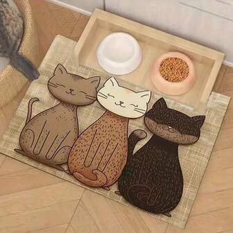 1pc Cute 3 Cats Pattern Pet Feeding Mat - Made Of Rubber, Suitable For Cat/Dog Food And Water Bowls, Water-Absorbent And Anti-Spill Design, Funny Cat Pattern, Easy To Clean And Store, Durable, Suitable For All Seasons, Great Home Decor