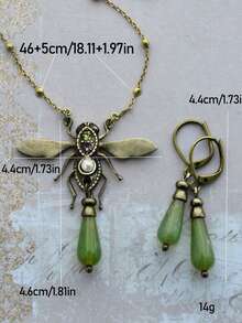 3pcs Dragonfly Geometric Pendant Necklace & Earrings Set, Multi-Color Metal, Natural Stone, Cubic Zirconia, Pearl, Retro Classic For Women Party