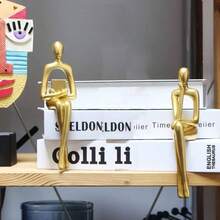 Gold Home Decor Thinker Statue Accents, Set Of 3 Thinker Sculptures Office Decor Modern Abstract Resin Decoration On Shelf Table Desk Living Room Office Bedroom Small Gold - 小金 - 查看 6