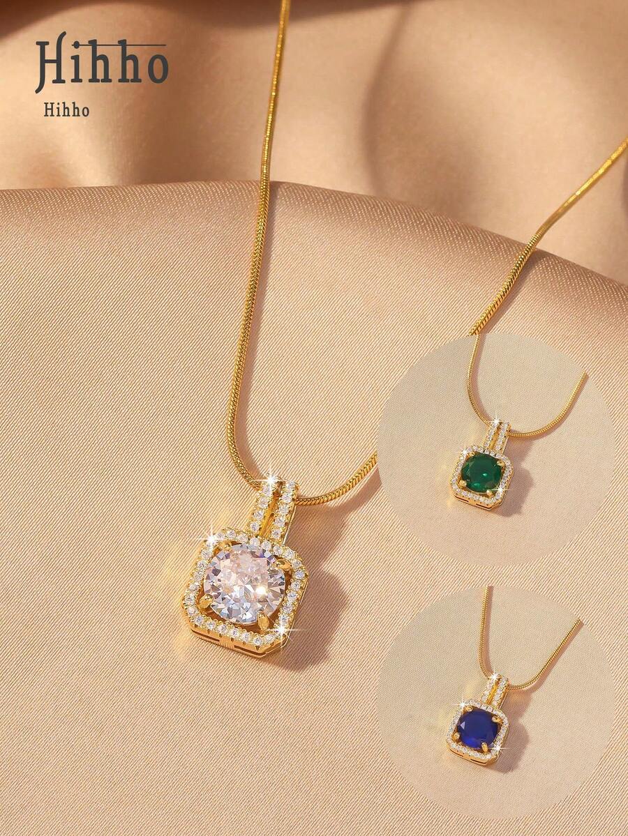 Hihho 1 chiếc vòng cổ Zirconia trắng trong suốt thanh lịch, mặt dây chuyền chuỗi xương rắn cao cấp dành cho nữ - Vàng - Xem 1