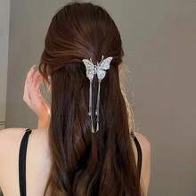 1pc Butterfly Tassel Hair Clip, Women Elegant Hair Accessory, Half Bun Hair Clip, Hair Claw - Multicolor - View 4