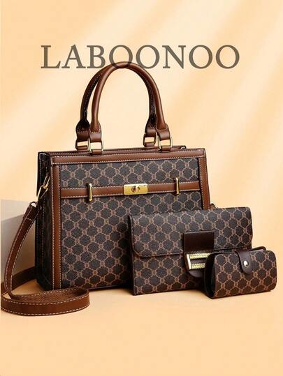 3pcs Set: Multicolor Plaid PU Leather Handbag, Shoulder Bag, Zipper Tote Bag, Elegant Middle-Aged Women Bag, Large Capacity, Versatile For Daily Use