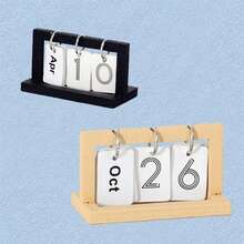 Mini Adjustable Desktop Calendar, Miniature Date & Month Display Wooden Base, Desktop/Dollhouse/Craft Scene Decor (2 Color Options) - Miniature Calendar - View 3