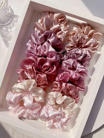 16pcs Solid Color Elastic Hair Scrunchies, Soft Satin Hair Ties, Versatile Casual Hair Accessories For Women Scrunchy Hair Ties Ponytail Head Accessories Elastic Band