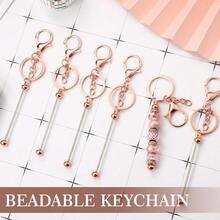 Tondiamo 12 Pcs Beadable Keychains Bars Bulk Blank Beaded Metal Keychain For Craft DIY Gift - Rose Gold - 查看 4