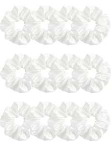 1pc/12pcs Women's Solid Color Satin Silk Hair Scrunchies Set, Soft Satin Elastic Hair Ties, Non-Damaging, Suitable For High Ponytail & Casual Wear Hairbands Head Accessories Elastic Band - White - 查看 7