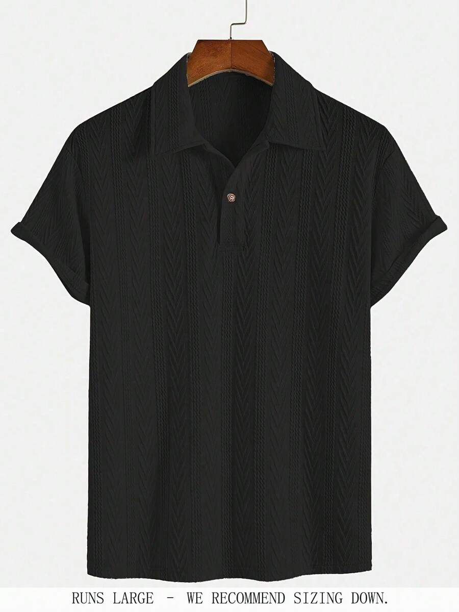 男士个性化时尚弹力针织 Polo 衫 - 黑色 - 查看 1