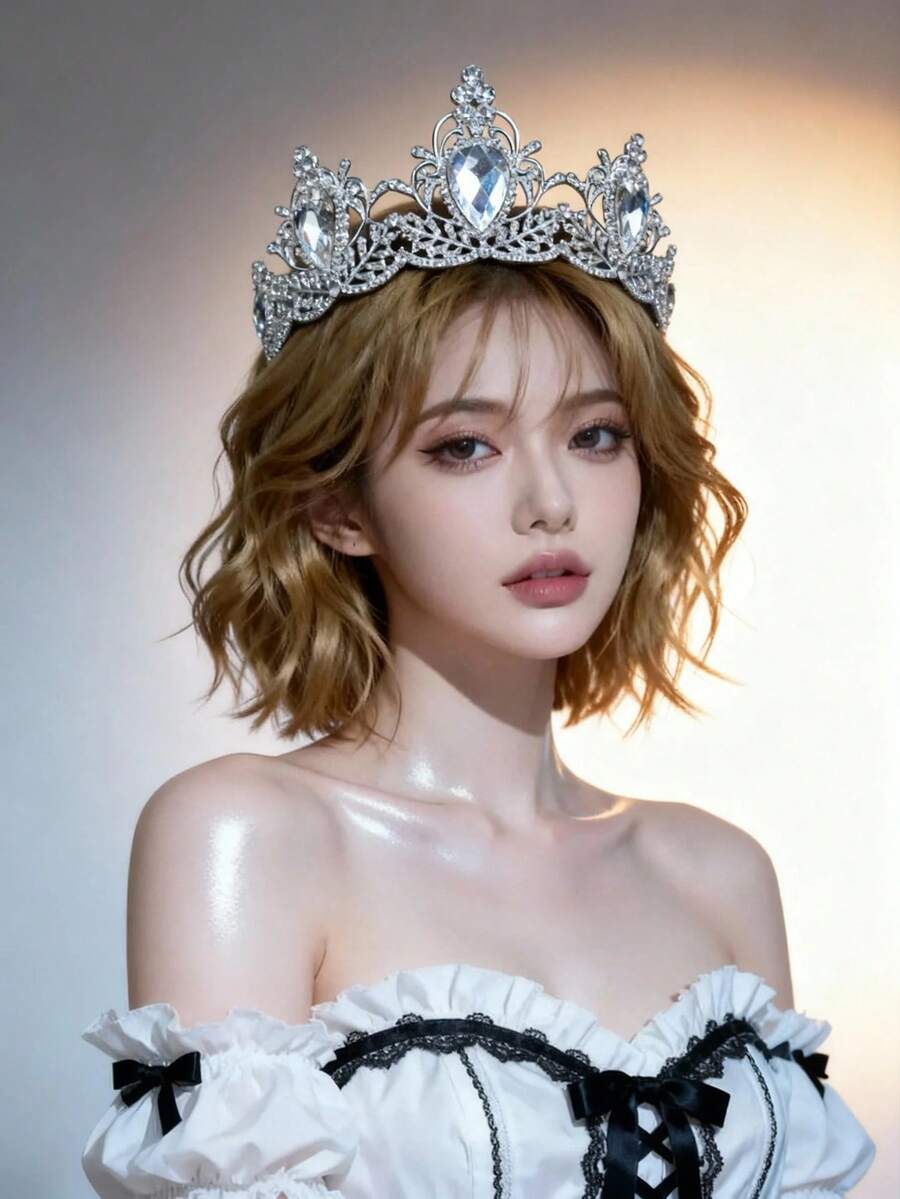 1pc Elegant Crystal Crown Bridal Headpiece, Wedding Tiara Headband For Women, Queen Party Prom Accessories Valentine's Day Accessories - nhiều màu - Xem 1
