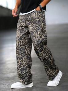 Men'S Street Life Collection 3D Print Leopard Print Joggers - Loose-Fit Casual Pants With Drawstring Waist & Contrast Pocket, All-Season Comfort For Gym, Parties, Back-To-School |   Bold Animal Print Trousers (Regular Length, Digital Heat Transfer Design), Pants For Men, Jogger For Men, Sweatpant Men - 彩色 - 查看 2