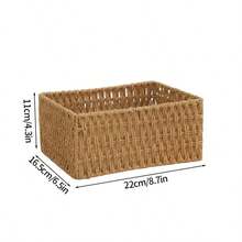 1 cái/3 cái Giỏ đựng đồ bằng mây giả, dây giấy, hộp đựng, kệ, ngăn kéo, đồ dùng phòng tắm, hộp đựng khăn mỹ phẩm - Màu Khaki - Xem 6