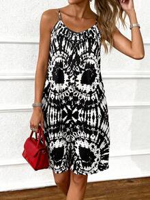 Spring&Summer New All-Over Printed Women's Cami Jumpsuit-Summer Outfits For Women,New Geometric Pattern Summer Sleeveless Jumpsuit For Vacation Outfits Women,Daily Jumpsuit For Women