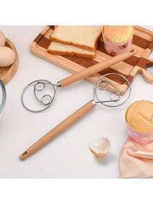Stainless Steel Danish Dough Mixer With Wooden Handle, Multifunctional Hand Mixer For Bread, Pastry And Cake Baking, Kitchen Tool - Multicolor - View 3