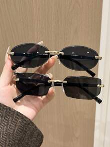 نظارة كلاسيكية معدنية بشكل بيضاوي للنساء هدية عطلة صيفية لحفلات الشاطئ والسفر والتنزه، إكسسوارات - رمادي - مشاهدة 1