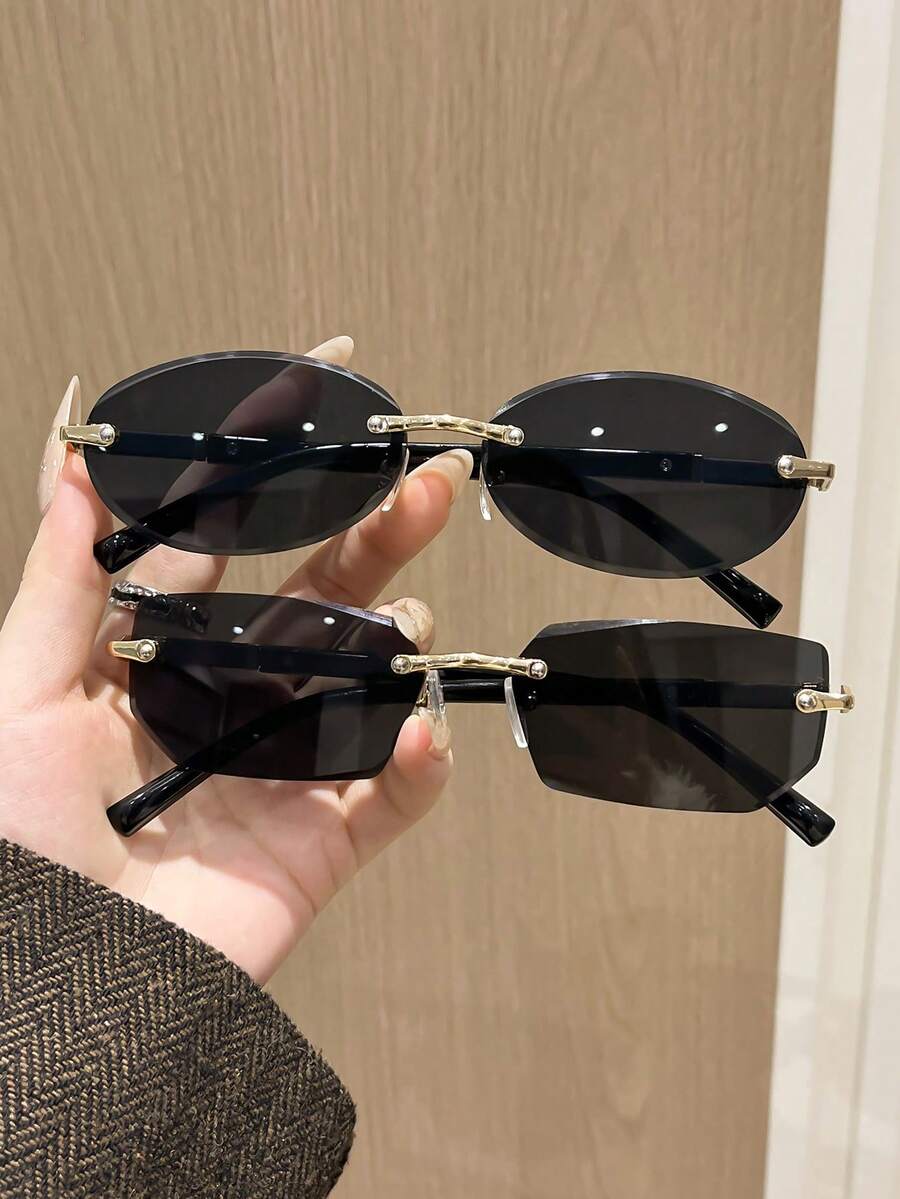 نظارة كلاسيكية معدنية بشكل بيضاوي للنساء هدية عطلة صيفية لحفلات الشاطئ والسفر والتنزه، إكسسوارات - رمادي - مشاهدة 1