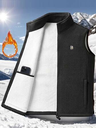 Winter New Fleece Jacket, Sherpa Lined Thickened Vest Cardigan For Men, Stand Collar, Suitable For Outdoor Hiking, Trekking, Christmas Gift