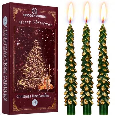 Deco Express Christmas Tree Candles Set Of 3 Dinner 7 Hr Burn Xmas Gift Décor Home Decoration Holidays Celebration New Year Festive