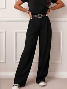 Women's Casual Straight Leg Solid Black Pants