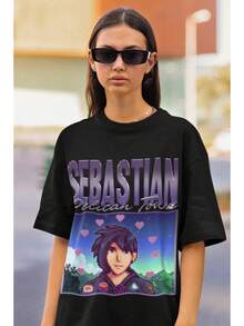 Women's T-Shirt Stardew Valley Sebastian T-Shirt, Stardew Valley Character Shirt, Unisex Farming RPG Video Game Tee - 黑色 - 查看 1