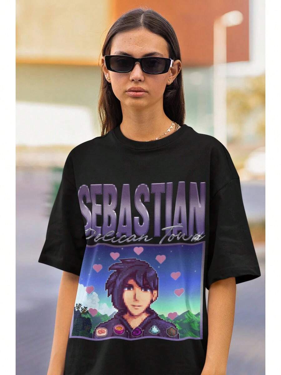 Women's T-Shirt Stardew Valley Sebastian T-Shirt, Stardew Valley Character Shirt, Unisex Farming RPG Video Game Tee - 黑色 - 查看 1