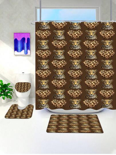 1/4pcs Blue Jungle Leopard Print Bathroom Set, Suitable For All Seasons And Festivals, Includes Shower Curtain, Toilet Mat, Floor Mat, Etc. With Deep Blue Jungle Background + Blue Leopard Print And Warm Orange Floral Combination, Exuding A Sense Of Wild Luxury. Fits Bathroom Scenes, Can Quickly Enhance The Unique Style Of The Space, Suitable For Daily Use Or As A Gift.