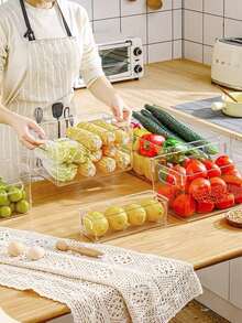 1 pieza Caja apilable transparente integrada para almacenamiento y organización de cocina, diseño transparente para identificación rápida de alimentos. Contenedor de almacenamiento de alimentos, ideal para frutas, verduras, bebidas, granos y diversos alimentos que mantiene los alimentos frescos - Multicolor - Ver 3