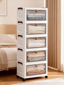 1个（38厘米-58厘米宽）可折叠塑料储物柜，可折叠衣柜收纳盒，便携式家用衣柜，客厅玩具柜，零食柜，厨房落地架，圣诞节和万圣节礼物，浴室纸巾收纳盒，卧室储物架，可折叠鞋架 - 無色 - 查看 9