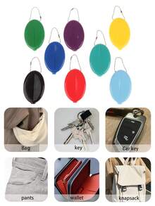 Multi-Color Small Oval Coin Purse With Chain Pendant, Can Be Used As Small Accessory, Bag Charm, Wrist Strap Keychain, Car Key Ring, Key Lanyard, Keychain, Key Chain Accessory, Key Ring, Couple Keychain, Women's Gift, Boyfriend Gift, Christmas Gift, Christmas Stocking Filler, Birthday Gift, Friend Gift, Holiday Gift, Event Souvenir, Party Favor - Multicolor - View 8