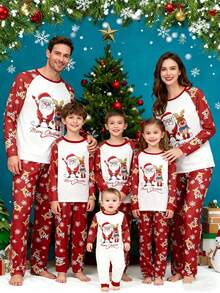 Christmas Family Matching Pajama Set Santa Elk Print Long Sleeve Tops And Pants Pyjamas Loungewear Soft Sleepwear