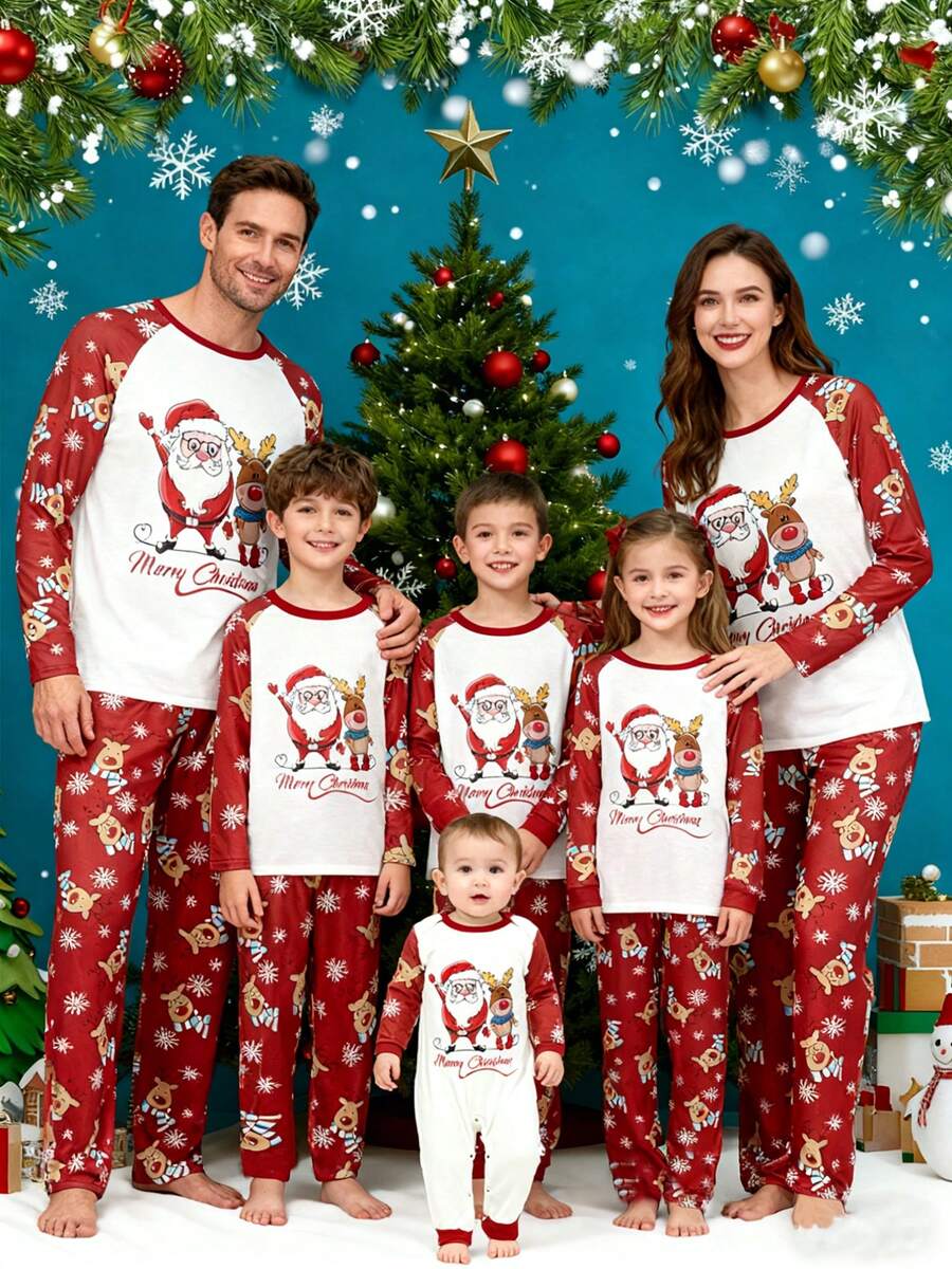 Christmas Family Matching Pajama Set Santa Elk Print Long Sleeve Tops And Pants Pyjamas Loungewear Soft Sleepwear