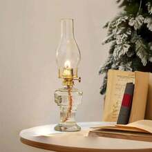 1pc Vintage Large Oil Lamp, Glass Kerosene Lamp, Antique Oil Lamp, Indoor Emergency Lighting Windproof Lamp (Liquid Not Included), Retro Home Decor Garden Decor Lampshade, Back To School Gift, Teacher's Day Gift, Valentine's Day Decor, Easter Decor