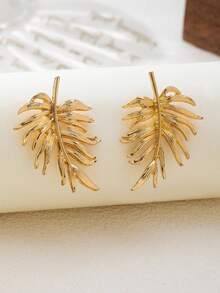 1 Pair Women's Earrings, New Minimalist Leaf Design, Elegant, Creative, Multi-Element Earrings - Gold - View 5
