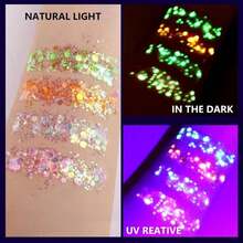 Teenitor Glow In The Dark Glitter, 12 Colors Body Glitter Face Glitter Hair Glitter Gel For UV Black Light Halloween Makeup Festivals Raves, - ColorC - 查看 8