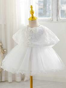 Baby Girls' White Dress, 0-2 Years Old, Birthday Wedding Christening Lace Shawl Formal Dress Set - White - View 2
