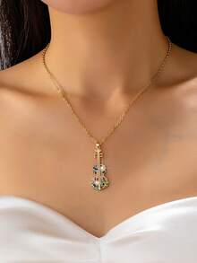1pc Music Note Shaped Fashionable Casual Versatile Pendant Necklace, Suitable For Music Festivals And Parties - Violin - View 6