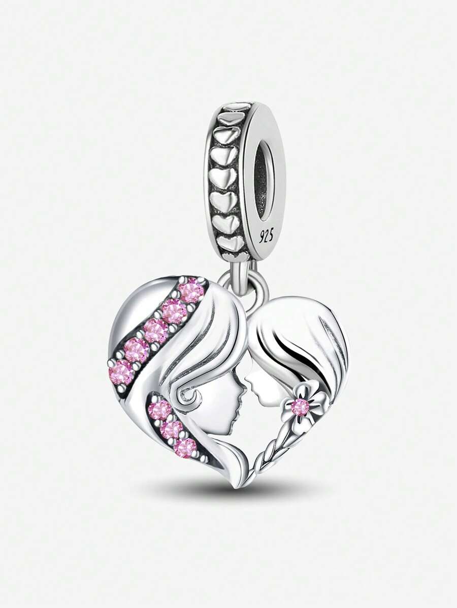 1 件 925 纯银时尚母女双吊坠串珠适合女士手链手镯 DIY 珠宝女友礼物精美女士珠宝